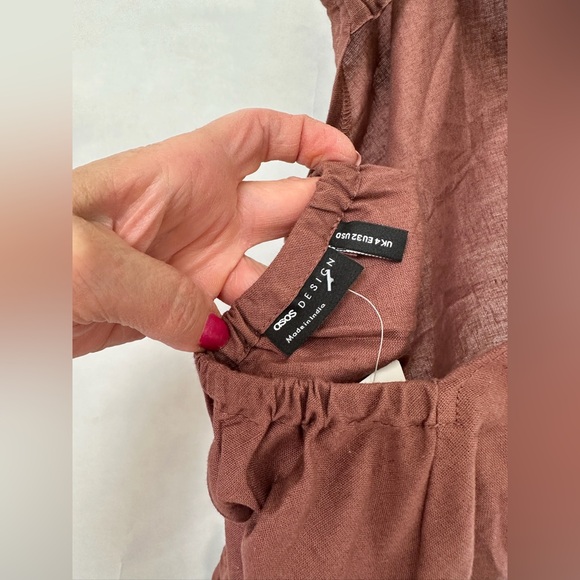 NWT ASOS Design Cowl Neck Beach Mini Dress “Brown” Ruched Tie Side Low Back Sz 0 - Picture 10 of 15